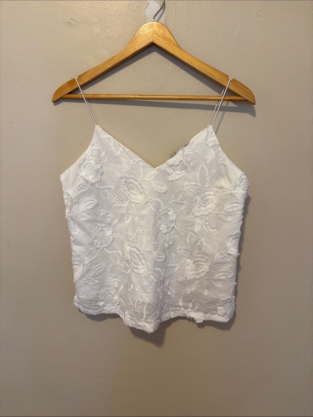 White Floral Embroidered V-Neck Cami Top